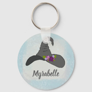 Black Witch's Hat with Flowers Personalised Key Ring