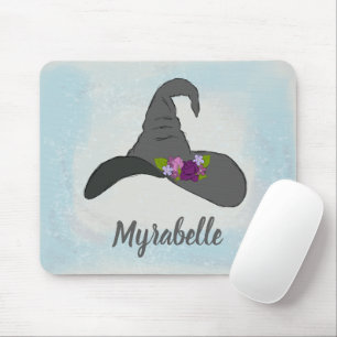 Black Witch's Hat with Flowers Personalised Mouse Pad