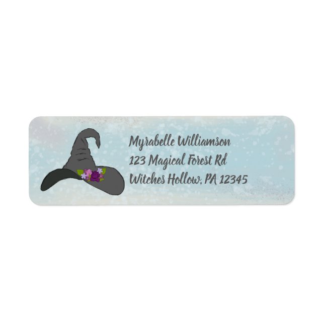 Black Witch's Hat with Flowers Return Address Label (Front)