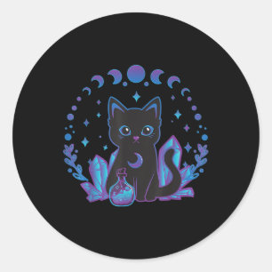 Black Witchy Cat Crystals Gothic Women Kawaii Past Classic Round Sticker