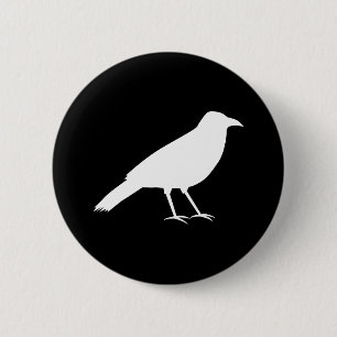 Black with a White Crow. 6 Cm Round Badge