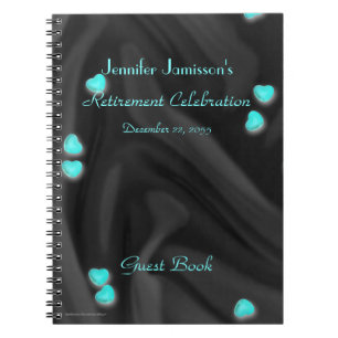 Black with Aqua Hearts Retirement Party Guest Book