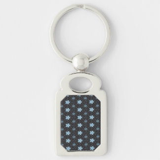 Black with Blue Paisley Floral Print Key Chain