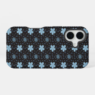Black with Blue Paisley Flowers iPhone 16 Case