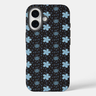 Black with Blue Paisley Flowers iPhone 16 Case