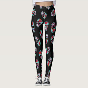 Black With Blue Skull Leggings
