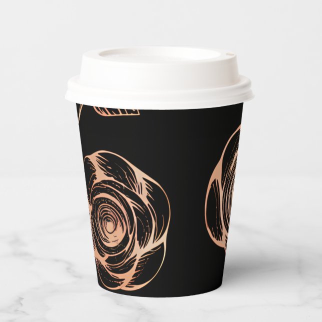 Black with Bronze Rose Pattern Paper Cups (Front)