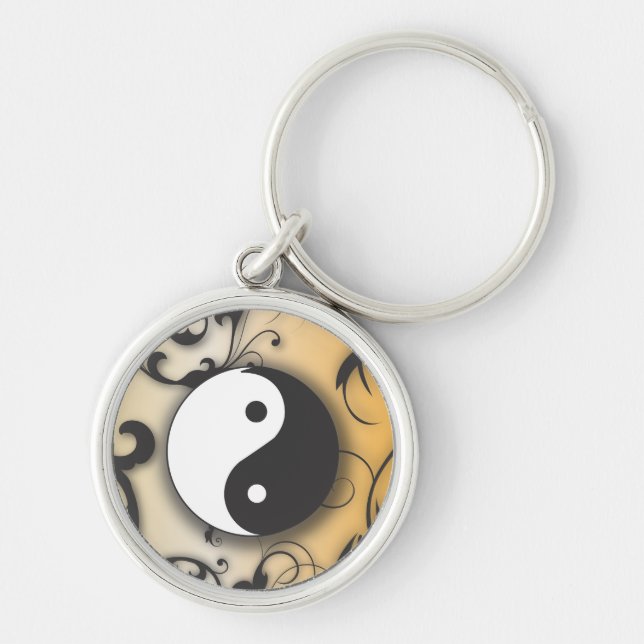 Black with Bronze Yin & Yang with scrolls Key Ring (Front)