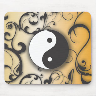 Black with Bronze Yin & Yang with scrolls Mouse Pad