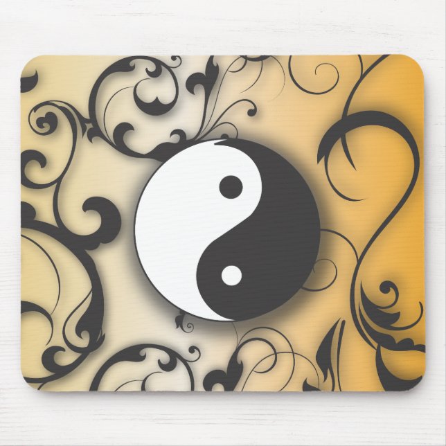 Black with Bronze Yin & Yang with scrolls Mouse Pad (Front)