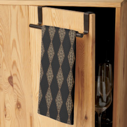 Black with Brown Diamond Stripe Kitchen Tea Towel