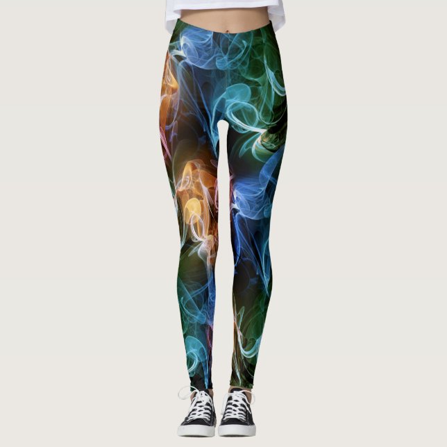 Black with Colour Liquide Smoke Pattern Leggings (Front)