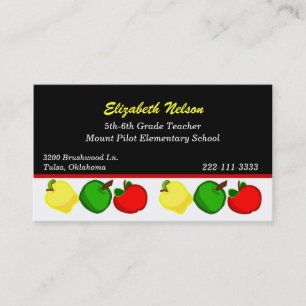 Black with Colourful Apples Teacher's business Card