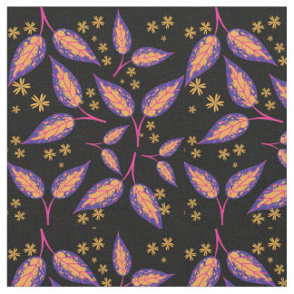 black with colours leaves pattern fabric