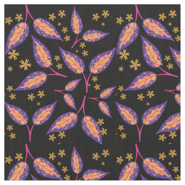 black with colours leaves pattern fabric (Close Up)