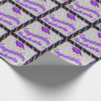 Black with Confetti Graduation Wrapping Paper