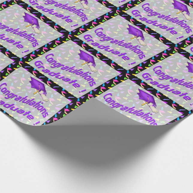 Black with Confetti Graduation Wrapping Paper (Corner)