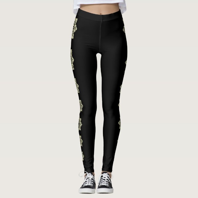 Black with cream medallions leggings (Front)