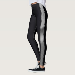 Black with Dark Silver Foil Stripes Leggings