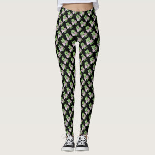 black with diagonal rows pink small flowers floral leggings
