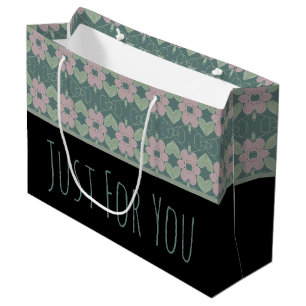 Black With Faded Teal and Pink Rose Large Gift Bag