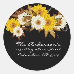 Black with Fall Flowers Address Labels