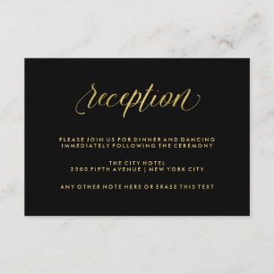 Black with Faux Gold Calligraphy Wedding Reception Enclosure Card