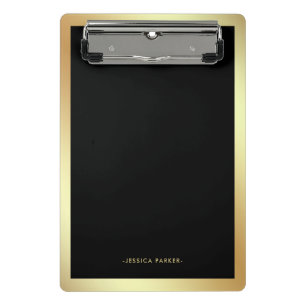 Black with Faux Gold Glam Border Mini Clipboard