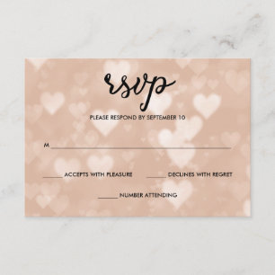 Black with Faux Rose Gold Bokeh Hearts RSVP