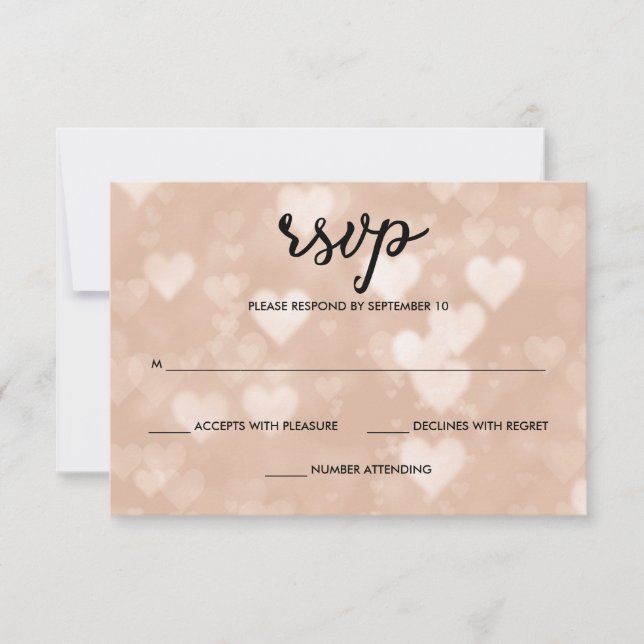 Black with Faux Rose Gold Bokeh Hearts RSVP (Front)