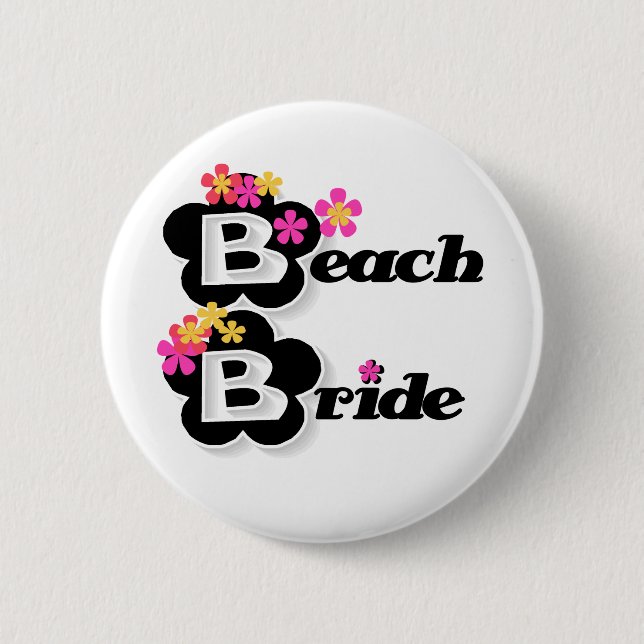 Black with Flowers Beach Bride 6 Cm Round Badge (Front)