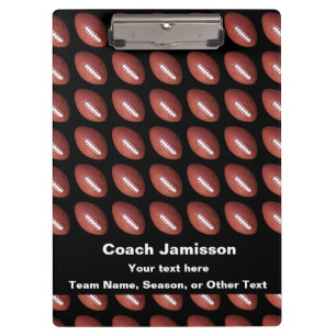 Black with Football, Personalised Name, for Coach Clipboard