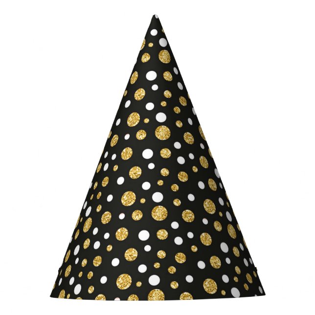 Black with Gold and White Polkadots Party Hat (Front)