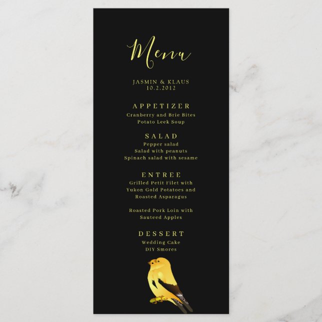 Black With Gold Birds Wedding  Menu (Front)