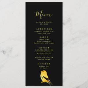 Black With Gold Birds Wedding Menu