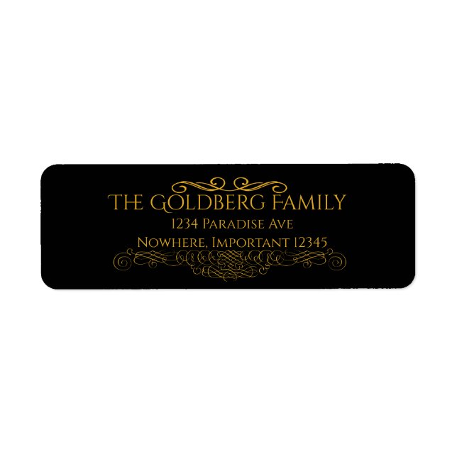 Black with gold embellishments return address  label (Front)
