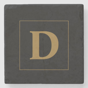 Black With Gold Family Initial Stone Coaster