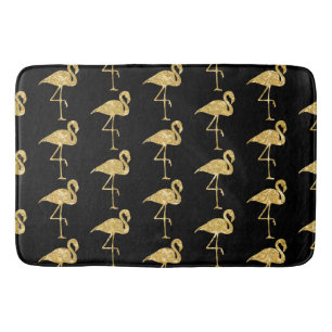 BLACK WITH GOLD FLAMINGOS BATH MAT