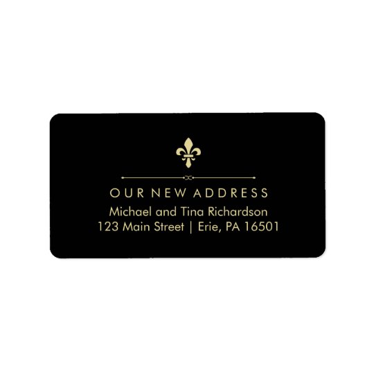Black with Gold Fleur de Lis New Address Address Label