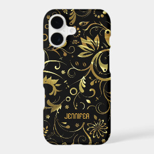 Black With Gold Floral Fabric Pattern
