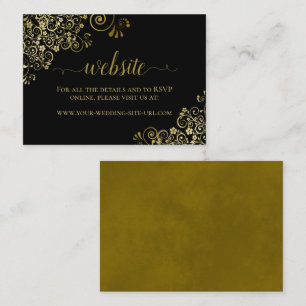 Black with Gold Floral Lace Wedding Website Enclosure Card
