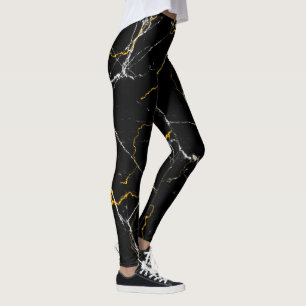 Black with gold foil marble pattern leggings