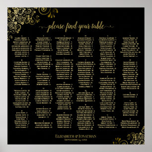 Black with Gold Frills Alphabetical Seating Chart