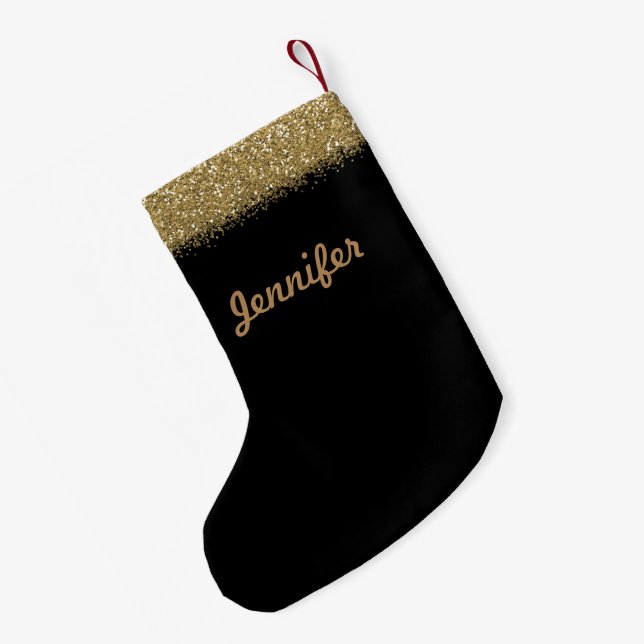 Black with Gold Glitter Christmas Stocking (Back (Hanging))