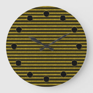Black with Gold Glitter Stripes Large Wall Clock