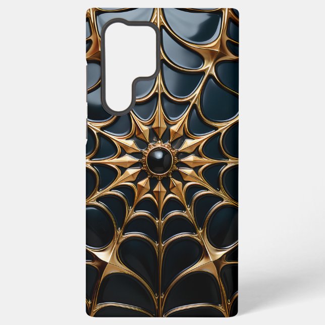 BLACK WITH GOLD GOTHIC HALLOWEEN SPIDER WEB SAMSUNG GALAXY S22 ULTRA CASE (Back)