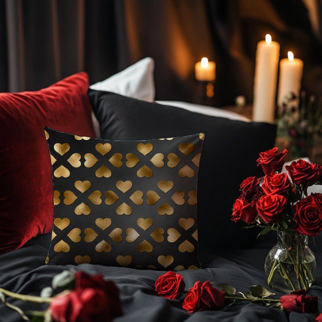 Black with Gold Hearts Cushion (Creator Uploaded)