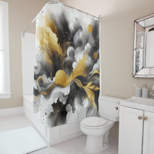Black with Gold Modern Abstract Shower Curtain