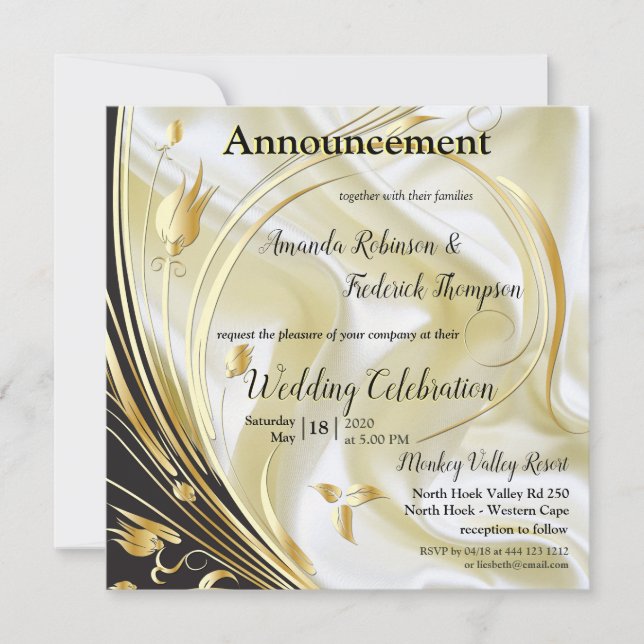 Black with Gold on Champagne Silk Announcement (Front)