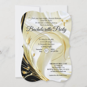 Black with Gold on Champagne Silk Bachelorette Invitation
